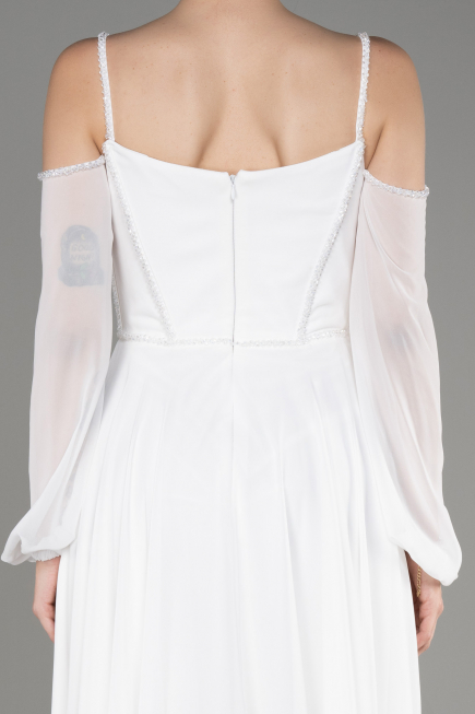 Abendkleid Lang Chiffon Weiß ABU3914