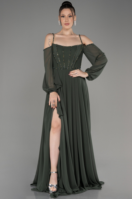 Abendkleid Lang Chiffon Khaki ABU3914