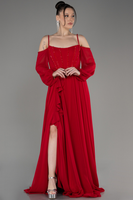 Abendkleid Lang Chiffon Rot ABU3914