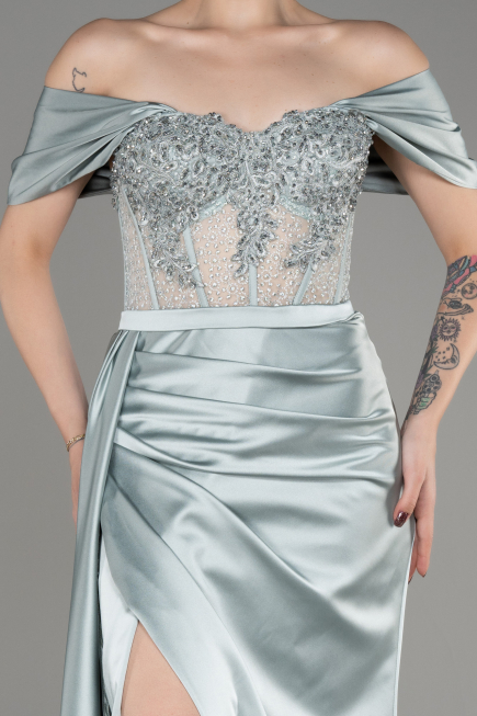 Minzgrün Abendkleid Satin Lang ABU3895