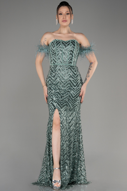 Abendkleid im Meerjungfrau-Stil Lang Türkis ABU3953