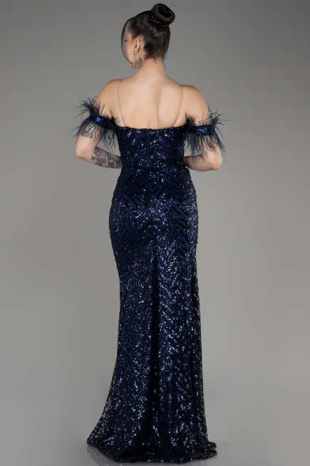 Abendkleid im Meerjungfrau-Stil Lang Marineblau ABU3953