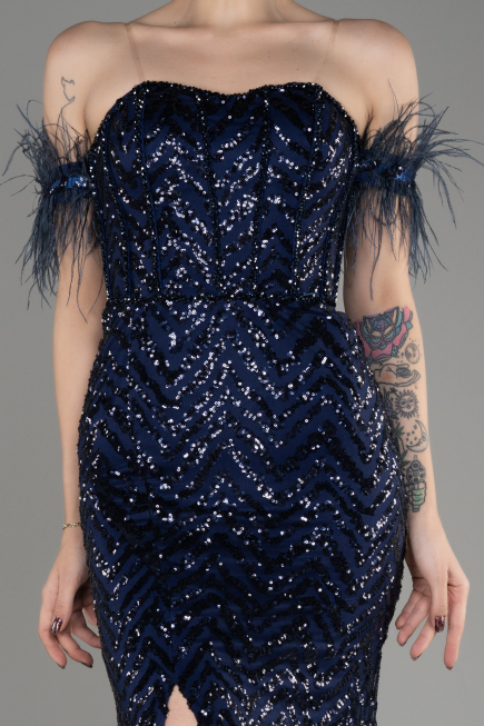 Abendkleid im Meerjungfrau-Stil Lang Marineblau ABU3953