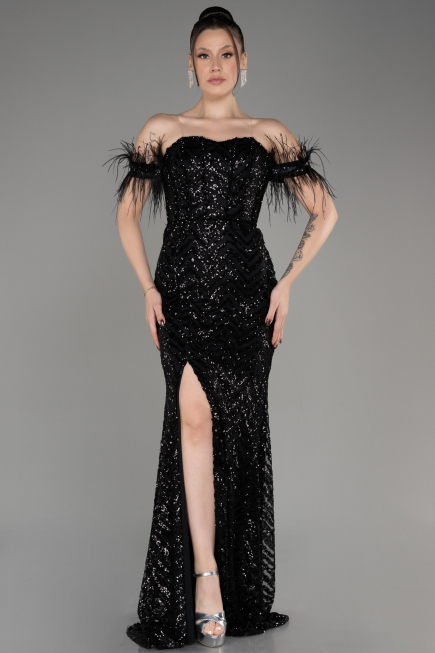 Abendkleid im Meerjungfrau-Stil Lang Schwarz ABU3953