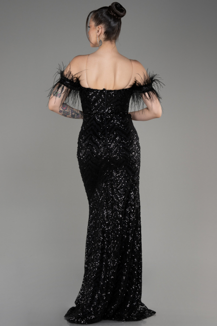 Abendkleid im Meerjungfrau-Stil Lang Schwarz ABU3953