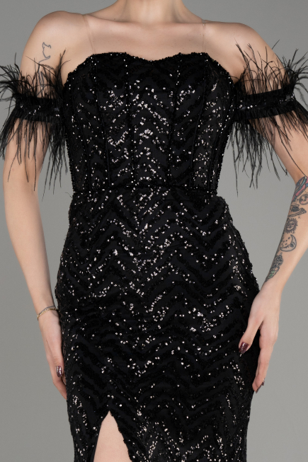 Abendkleid im Meerjungfrau-Stil Lang Schwarz ABU3953
