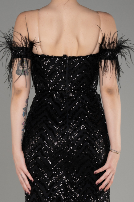 Abendkleid im Meerjungfrau-Stil Lang Schwarz ABU3953