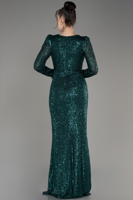 Abendkleid im Meerjungfrau-Stil Lang Schuppig Smaragdgrün ABU3177