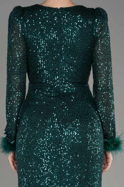 Abendkleid im Meerjungfrau-Stil Lang Schuppig Smaragdgrün ABU3177