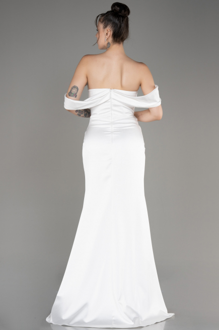 Abendkleid Lang Satin Weiß ABU3964