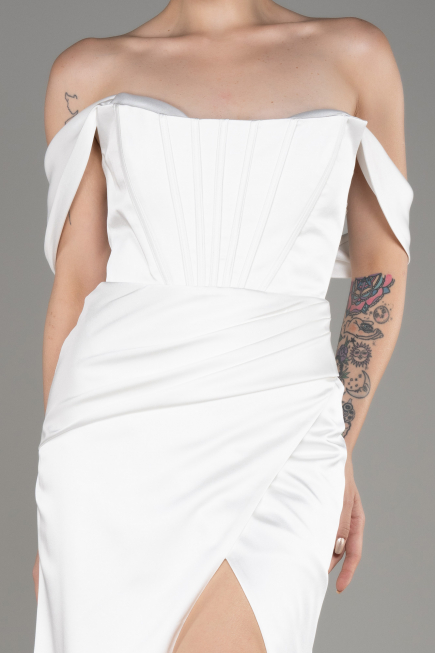 Abendkleid Lang Satin Weiß ABU3964