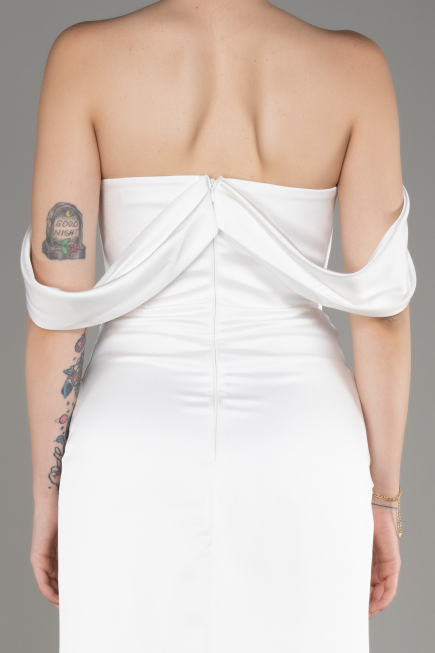 Abendkleid Lang Satin Weiß ABU3964