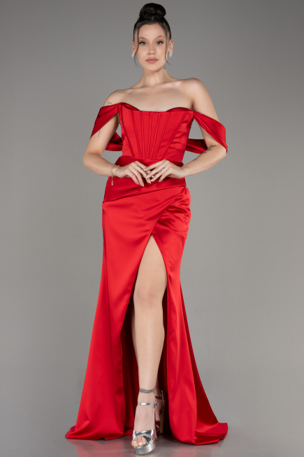 Abendkleid Lang Satin Rot ABU3964