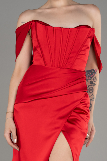 Abendkleid Lang Satin Rot ABU3964