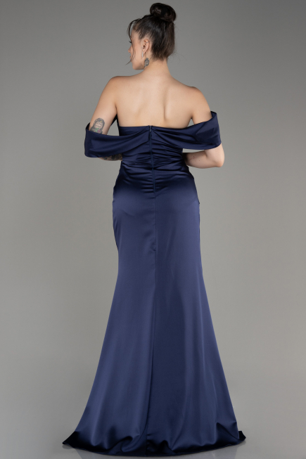 Abendkleid Lang Satin Marineblau ABU3964