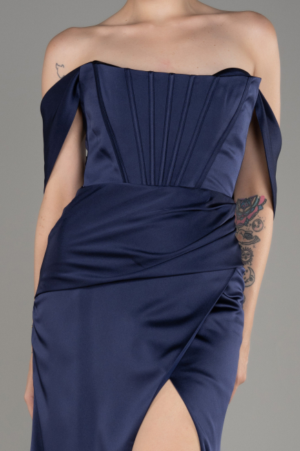 Abendkleid Lang Satin Marineblau ABU3964