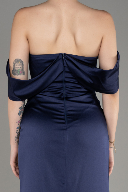 Abendkleid Lang Satin Marineblau ABU3964
