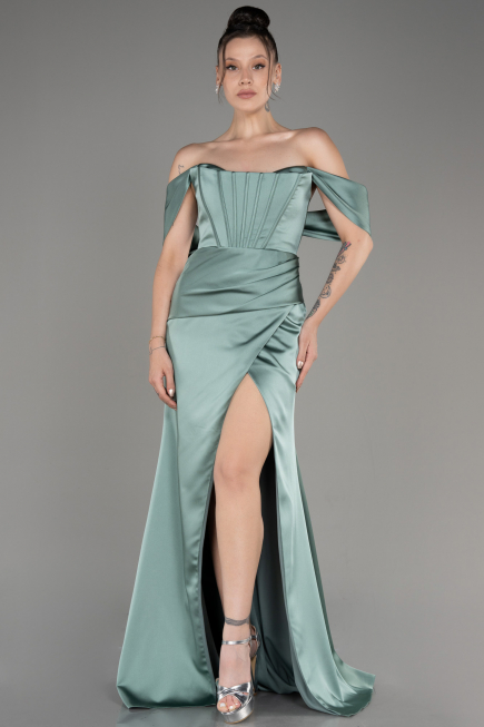 Abendkleid Lang Satin Minzgrün ABU3964