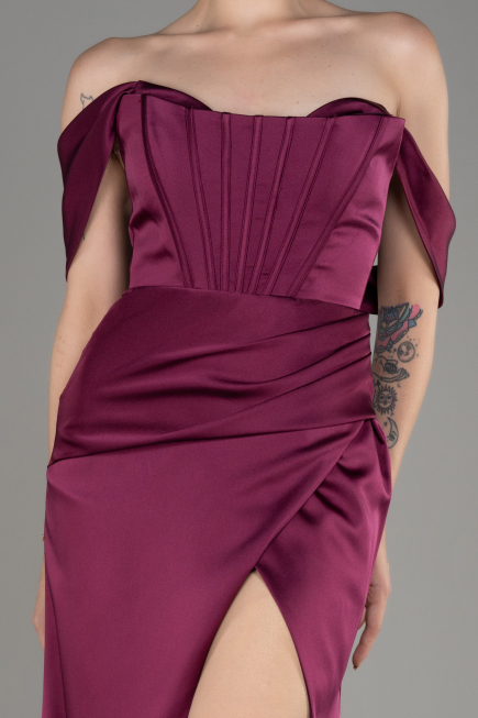 Abendkleid Lang Satin Kirschrot ABU3964