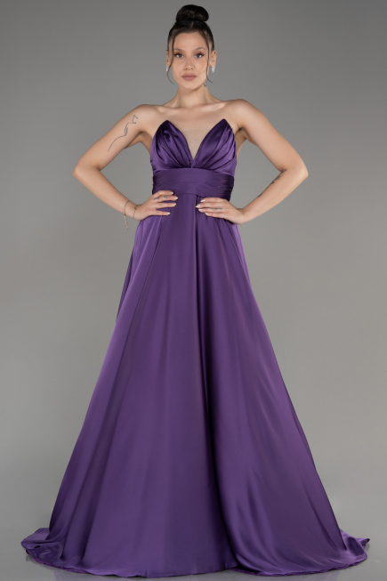 Abschlusskleid Lang Satin Flieder ABU3965