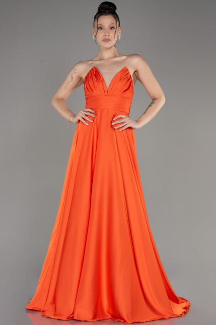 Abschlusskleid Lang Satin Orange ABU3965