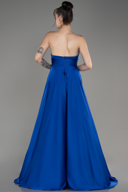 Abschlusskleid Lang Satin Sächsischblau ABU3965