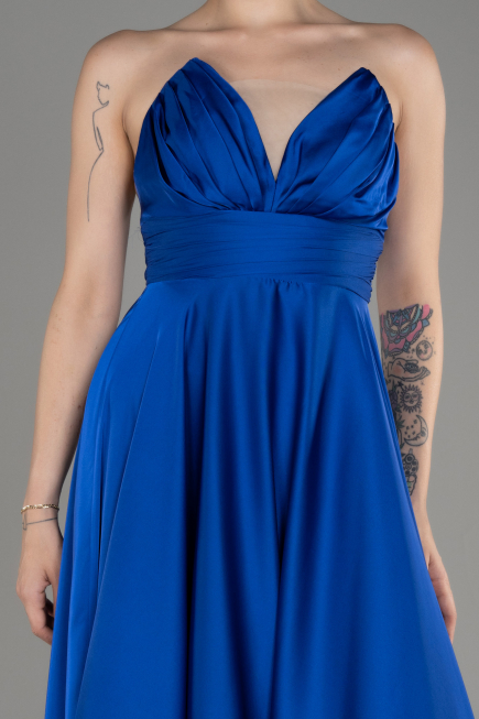 Abschlusskleid Lang Satin Sächsischblau ABU3965
