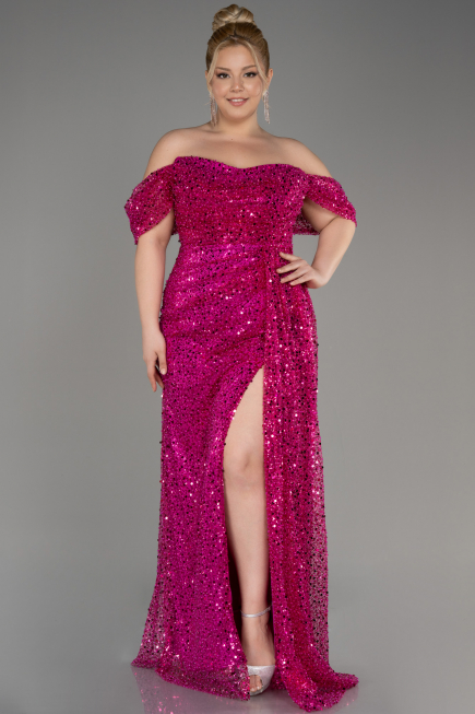 Fuchsie Abendkleid Schuppig Lang ABU3577