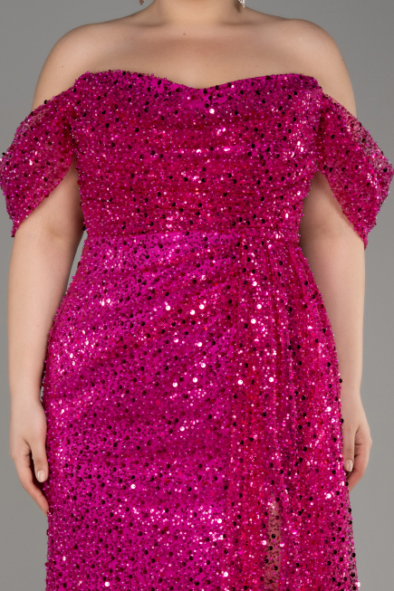Fuchsie Abendkleid Schuppig Lang ABU3577