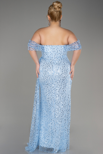Blau Abendkleid Schuppig Lang ABU3577