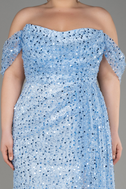 Blau Abendkleid Schuppig Lang ABU3577