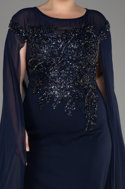 Abendgarderobe in Großen Größen Lang Chiffon Marineblau ABU3913
