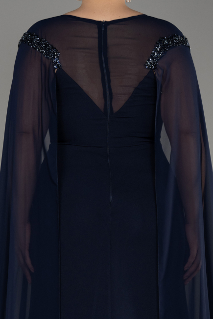 Abendgarderobe in Großen Größen Lang Chiffon Marineblau ABU3913