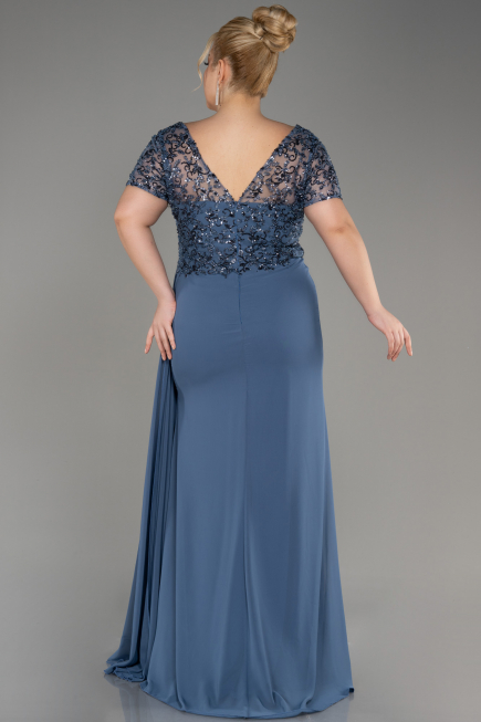 Indigo Verlobungskleid In Übergröße Chiffon Lang ABU3731