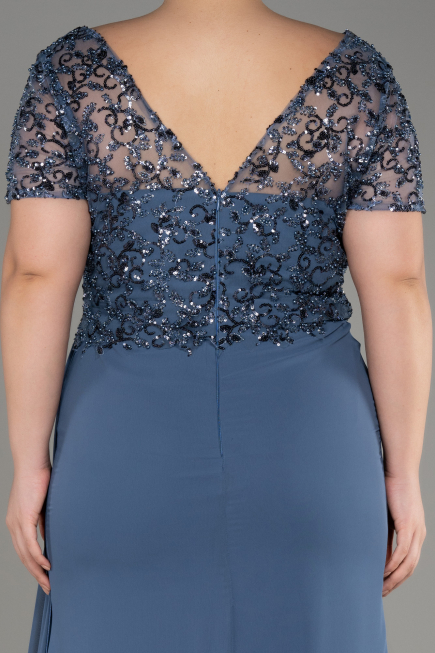Indigo Verlobungskleid In Übergröße Chiffon Lang ABU3731