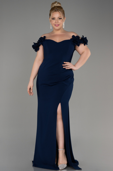 Abschlusskleid In Übergröße Lang Marineblau ABU3946