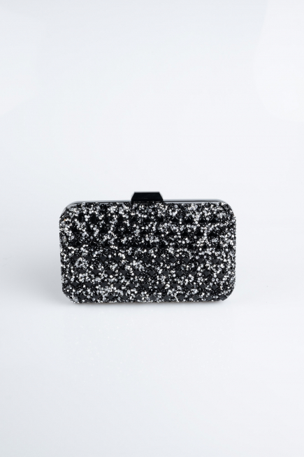 Schwarz-Silber Abendtasche Steinbesetzt SHT827