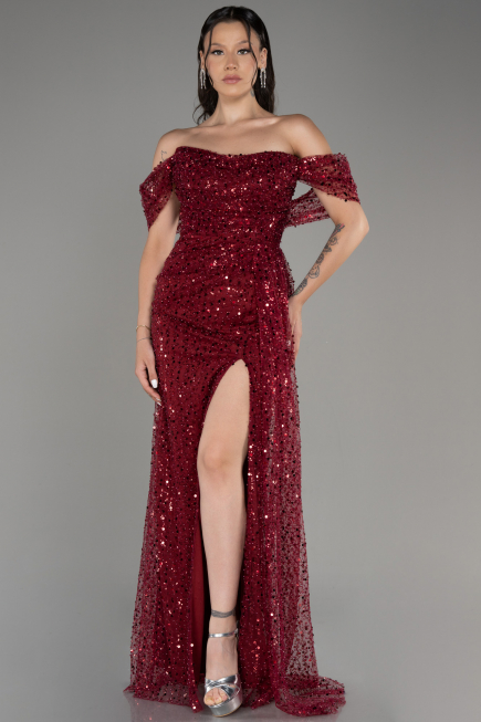 Weinrot Abendkleid Schuppig Lang ABU3577