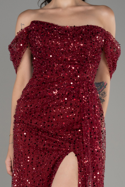 Weinrot Abendkleid Schuppig Lang ABU3577