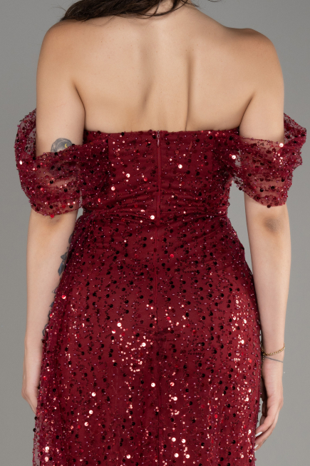 Weinrot Abendkleid Schuppig Lang ABU3577