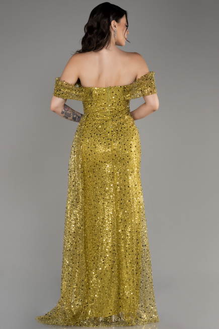 Pistaziengrün Abendkleid Schuppig Lang ABU3577