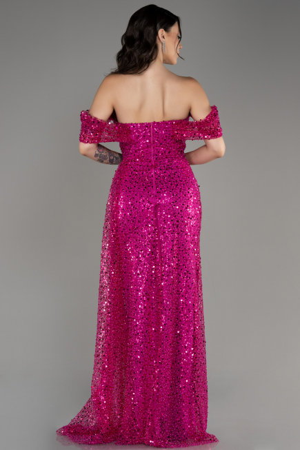 Fuchsie Abendkleid Schuppig Lang ABU3577