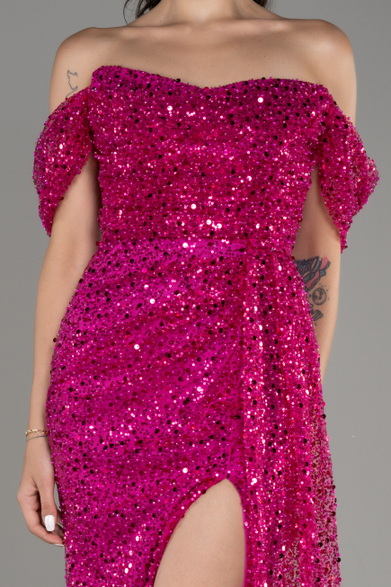 Fuchsie Abendkleid Schuppig Lang ABU3577