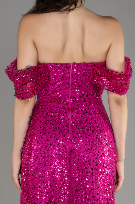 Fuchsie Abendkleid Schuppig Lang ABU3577