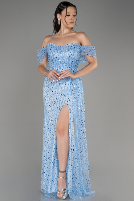 Blau Abendkleid Schuppig Lang ABU3577