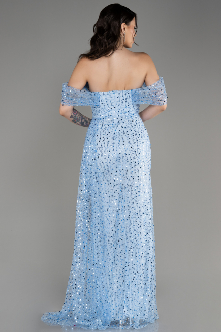 Blau Abendkleid Schuppig Lang ABU3577