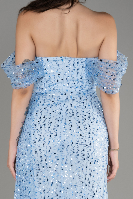 Blau Abendkleid Schuppig Lang ABU3577