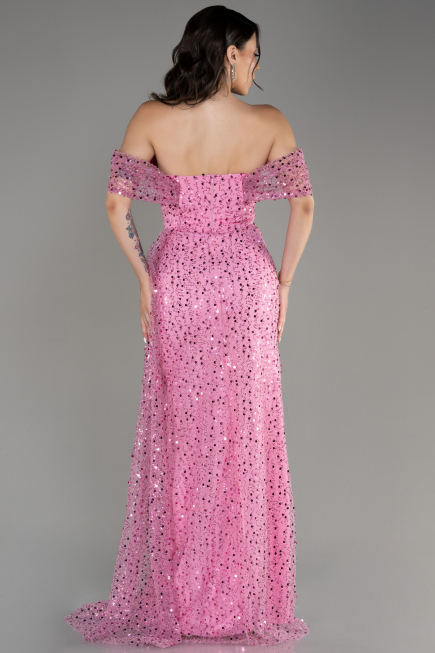 Rosa Abendkleid Schuppig Lang ABU3577