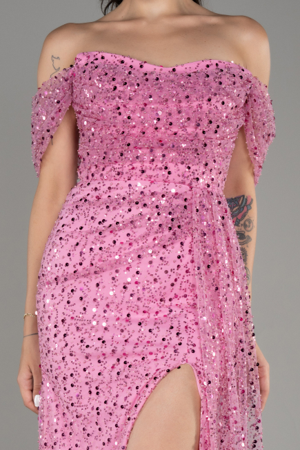 Rosa Abendkleid Schuppig Lang ABU3577