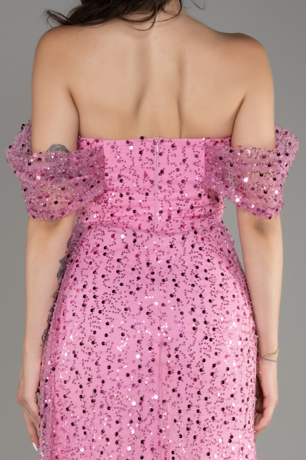 Rosa Abendkleid Schuppig Lang ABU3577